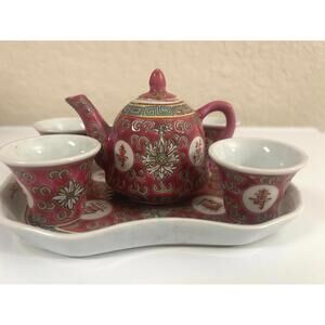 Vintage Chinese Miniature Porcelain Tea Set 5 Pc Made in China Tiny Collectible
